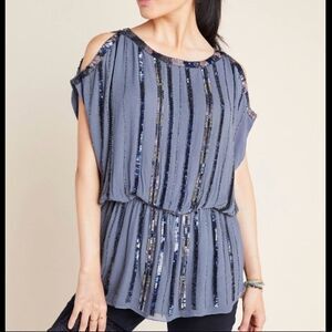New Anthropologie Sequin Open Shoulder Blouse